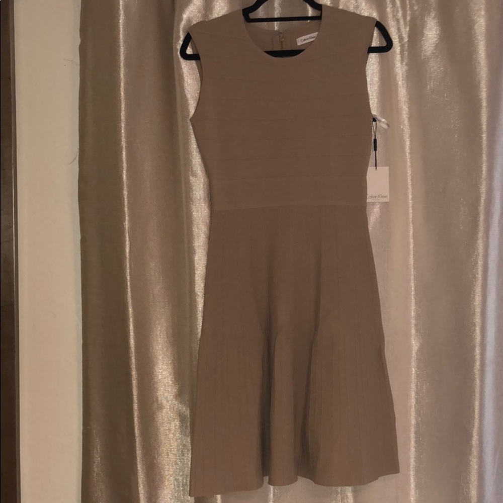 Calvin Klein beige pleated knit dress